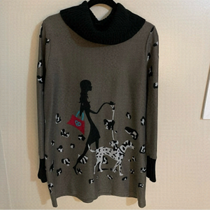 ELENA Wang “ Walk Your Dog” Dalmatian Brownish Grey Turtleneck Sweater Dress
